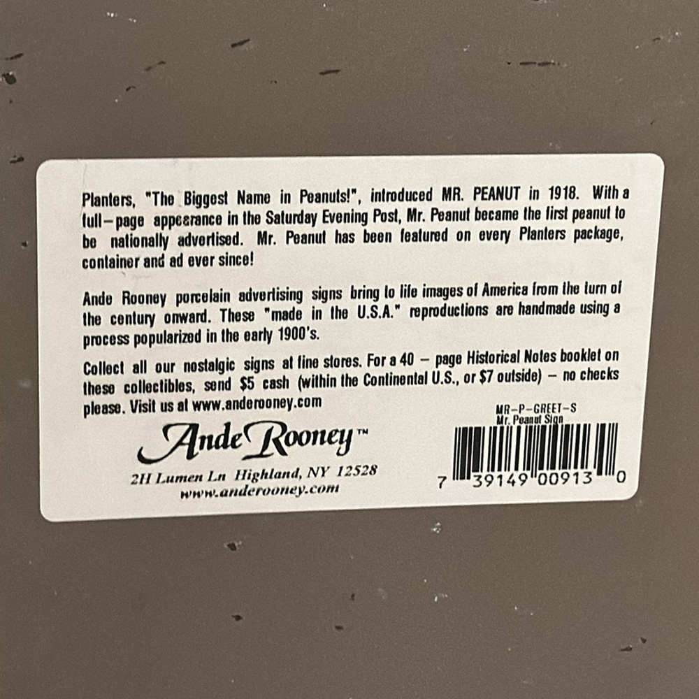 Vintage Mr. Peanut Porcelain (Enamel) Advertising Sign by Ande Rooney™️ - Picture 2 of 14